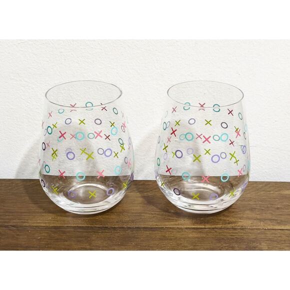 NWT: The Cellar - Set of 2, Multicolor, X's and O's Stemless Wine Glasses - Picture 1 of 3